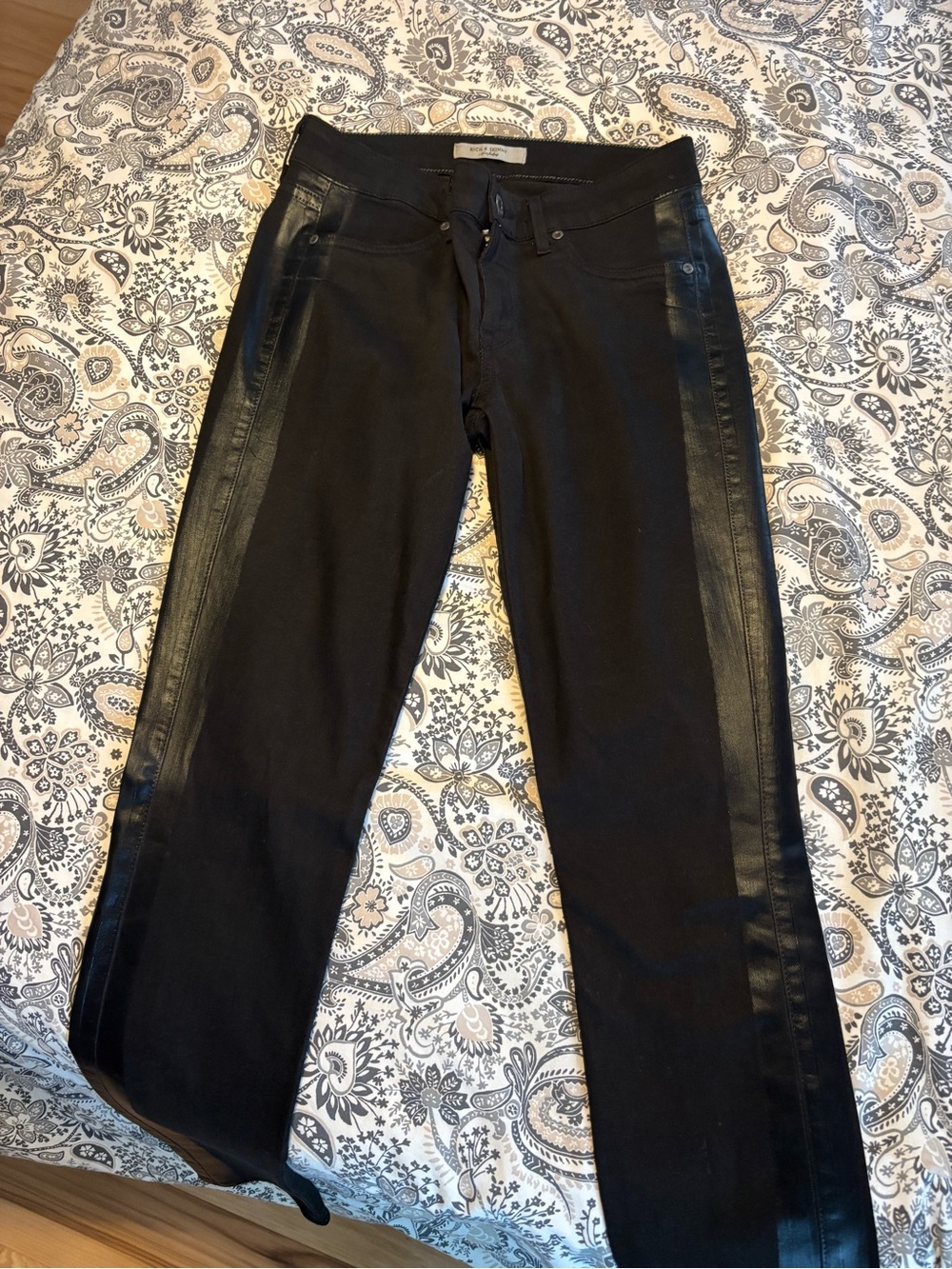 Rich & Skinny Black Women’s Straight Jeans with Side Leather Trim